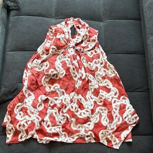 Diane Von Furstenberg Vintage Red and White Chain Print Blouse